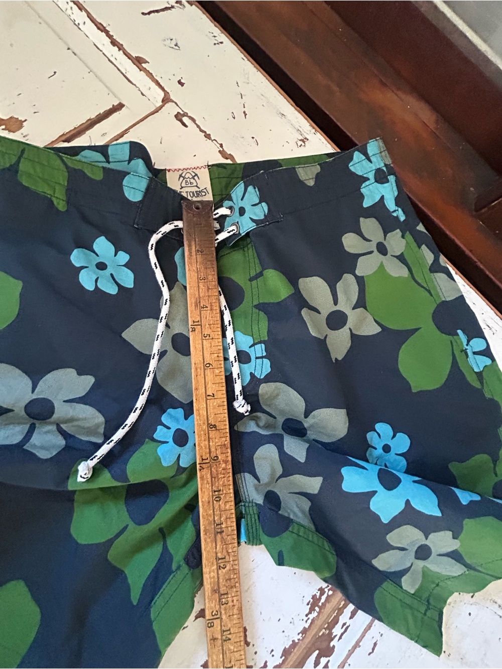 Bb The TOURIST by Burkman Bros mens blue/green floral swim trunks size M 32" - Picture 4 of 9
